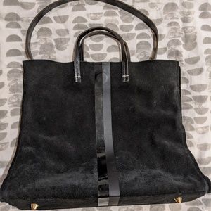 Clare V Simple Tote - Black Suede w/ Black Stripes